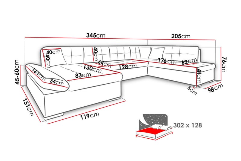 Zumar Sofa med Sjeselong og Divan 4-seter - Blå - Møbler - Sofaer - U-sofa