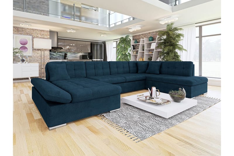 Zumar Sofa med Sjeselong og Divan 4-seter - Blå - Møbler - Sofaer - U-sofa