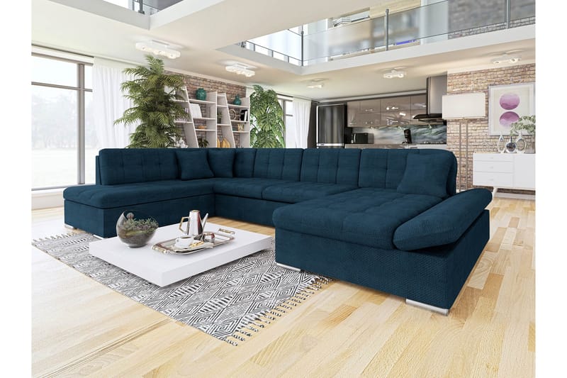 Zumar Sofa med Sjeselong og Divan 4-seter - Blå - Møbler - Sofaer - U-sofa