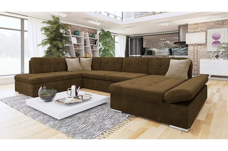 Zumar Sofa med Sjeselong og Divan 4-seter - Brun/Beige - Møbler - Sofaer - U-sofa