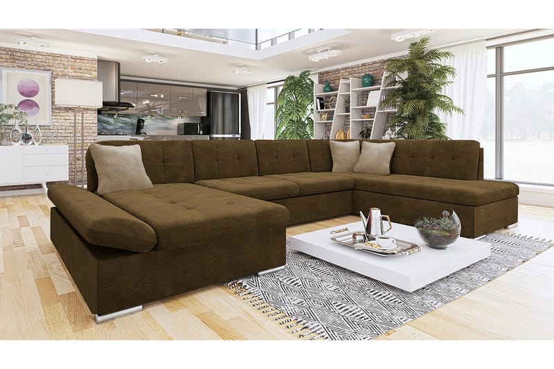 Zumar Sofa med Sjeselong og Divan 4-seter - Brun/Beige - Møbler - Sofaer - U-sofa