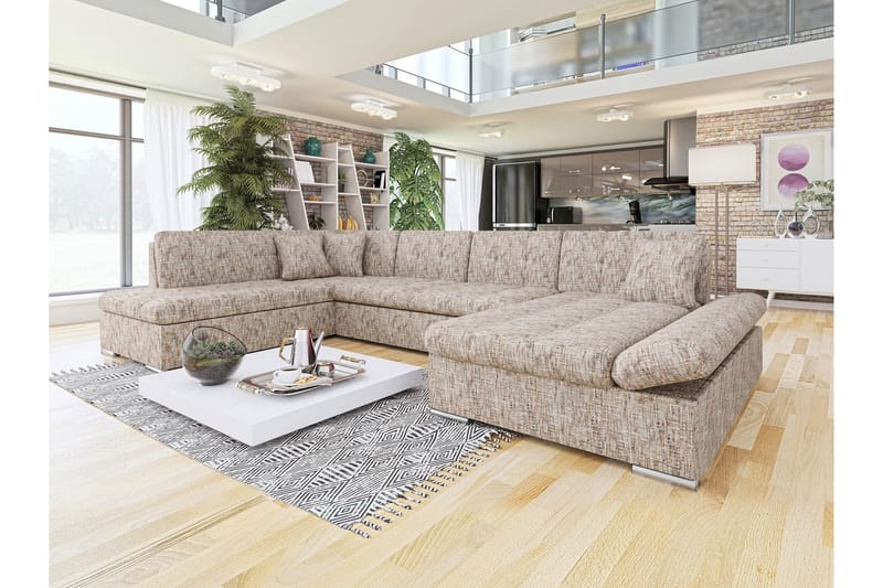 Zumar Sofa med Sjeselong og Divan 4-seter - Flerfarget/Beige - Møbler - Sofaer - U-sofa