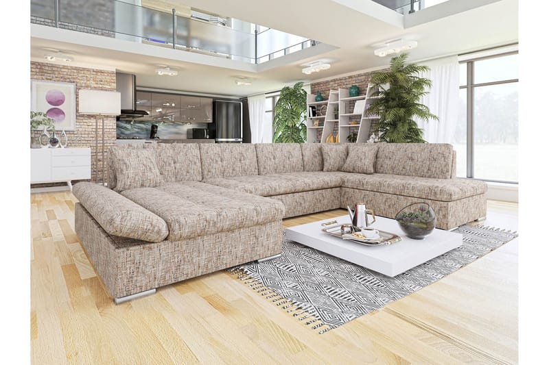 Zumar Sofa med Sjeselong og Divan 4-seter - Flerfarget/Beige - Møbler - Sofaer - U-sofa