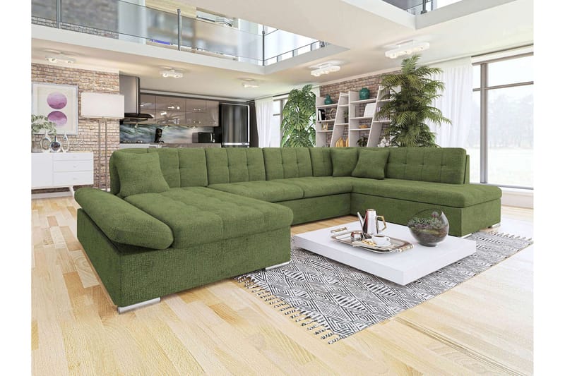 Zumar Sofa med Sjeselong og Divan 4-seter - Grønn - Møbler - Sofaer - U-sofa