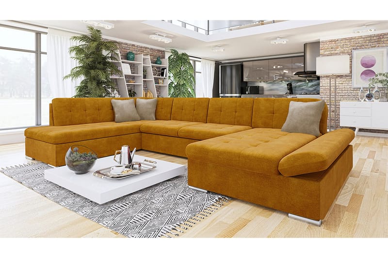 Zumar Sofa med Sjeselong og Divan 4-seter - Gul/Beige - Møbler - Sofaer - U-sofa