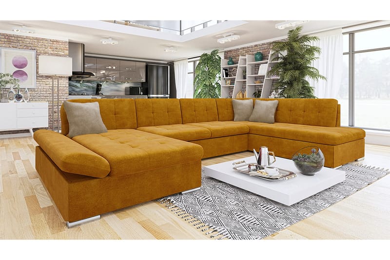 Zumar Sofa med Sjeselong og Divan 4-seter - Gul/Beige - Møbler - Sofaer - U-sofa