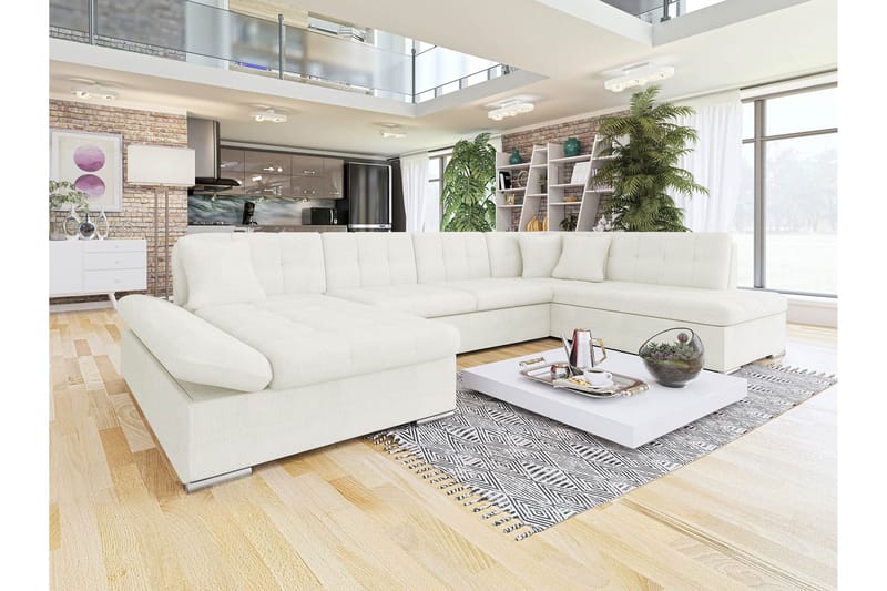 Zumar Sofa med Sjeselong og Divan 4-seter - Hvit - Møbler - Sofaer - U-sofa