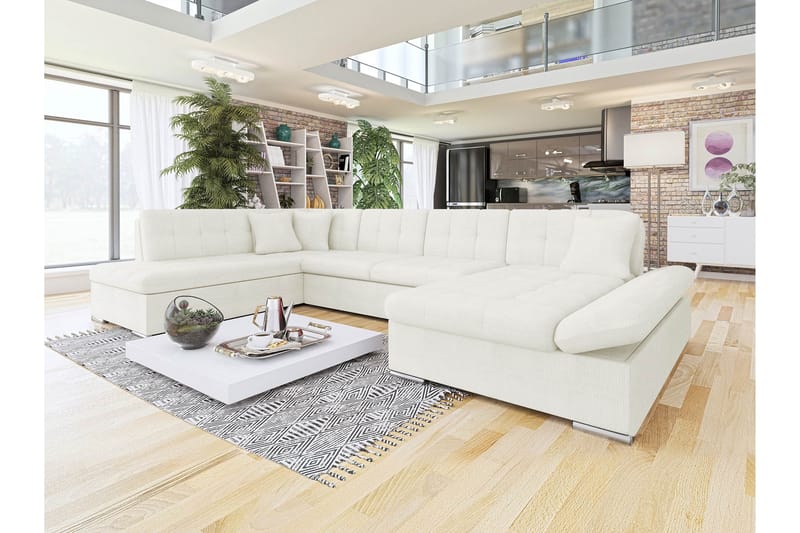 Zumar Sofa med Sjeselong og Divan 4-seter - Hvit - Møbler - Sofaer - U-sofa