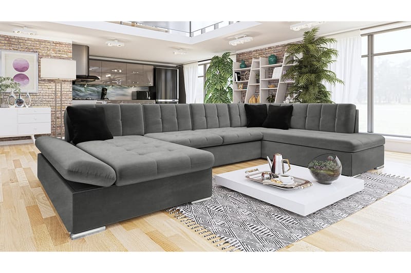 Zumar Sofa med Sjeselong og Divan 4-seter - Mørk grå/Svart - Møbler - Sofaer - U-sofa