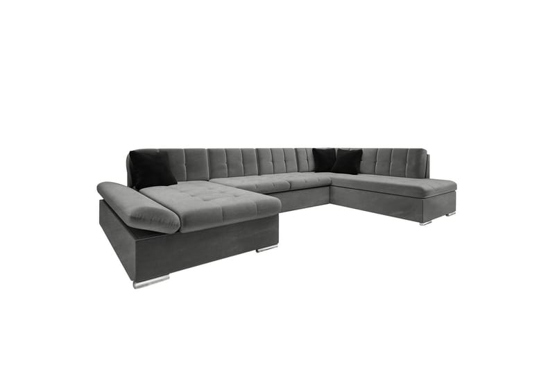 Zumar Sofa med Sjeselong og Divan 4-seter - Mørk grå/Svart - Møbler - Sofaer - U-sofa