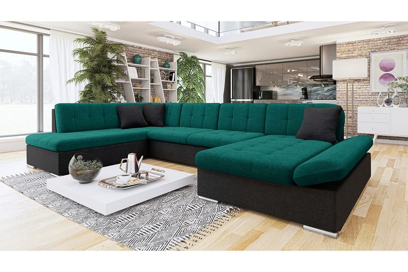 Zumar Sofa med Sjeselong og Divan 4-seter - Svart/Grønn - Møbler - Sofaer - U-sofa