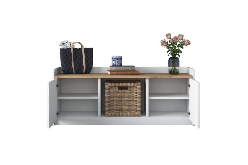 Caraway Skobenk 120x45 cm Hvit/Brun - Hanah Home - Møbler - Stoler & lenestoler - Benk - Skohylle med benk