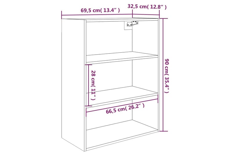 beBasic Hengende veggskap betonggrå 69,5x32,5x90 cm - GrÃ¥ - Oppbevaring - Vegghengt oppbevaring