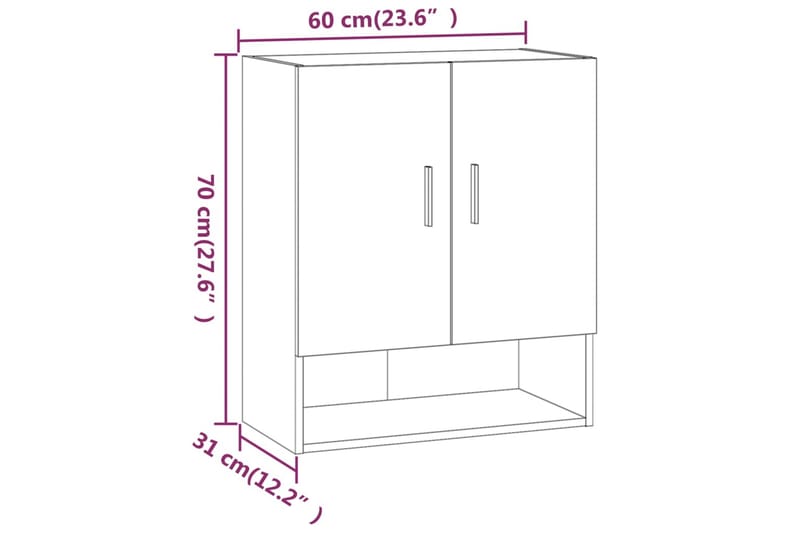 beBasic Veggskap røkt eik 60x31x70 cm konstruert tre - Brun - Oppbevaring - Vegghengt oppbevaring