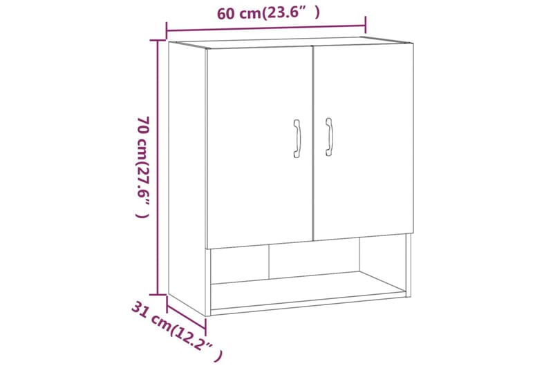 beBasic Veggskap røkt eik 60x31x70 cm konstruert tre - Brun - Oppbevaring - Vegghengt oppbevaring