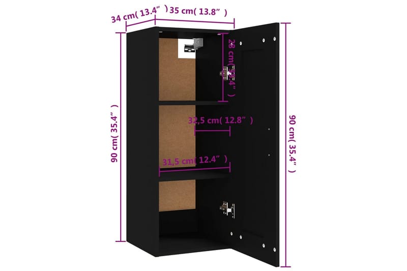 beBasic Veggskap svart 35x34x90 cm konstruert tre - Svart - Oppbevaring - Vegghengt oppbevaring