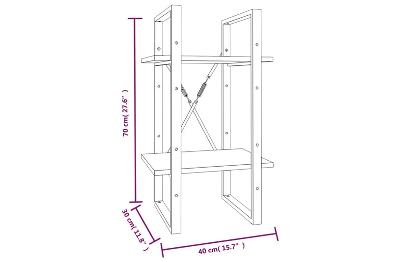 beBasic Bokhylle 2 etasjer brun eik 40x30x70 cm konstruert tre - Brun - Oppbevaring - Hyller - Bokhylle