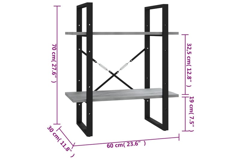 beBasic Bokhylle 2 etasjer grå sonoma 60x30x70 cm konstruert tre - GrÃ¥ - Oppbevaring - Hyller - Bokhylle