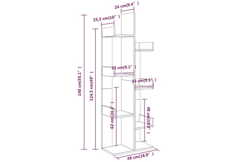 beBasic Bokhylle 48x25,5x140 cm brun eik konstruert tre - Brun - Oppbevaring - Hyller - Bokhylle