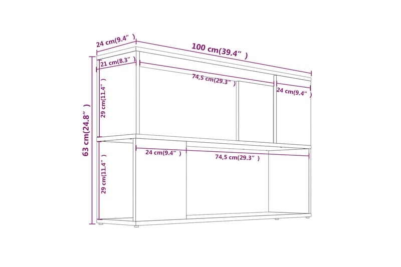 beBasic Bokhylle brun eik 100x24x63 cm konstruert tre - Brun - Oppbevaring - Hyller - Bokhylle