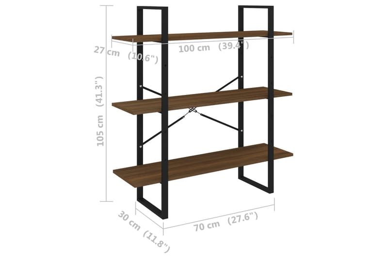 beBasic Bokhylle brun eik 100x30x105 cm konstruert tre - Brun - Oppbevaring - Hyller - Bokhylle