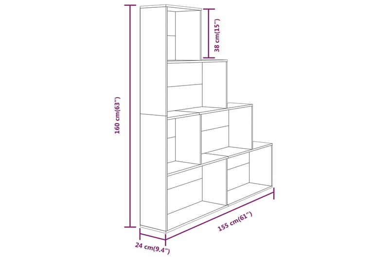 beBasic Bokhylle brun eik 155x24x160 cm - Brun - Oppbevaring - Hyller - Bokhylle