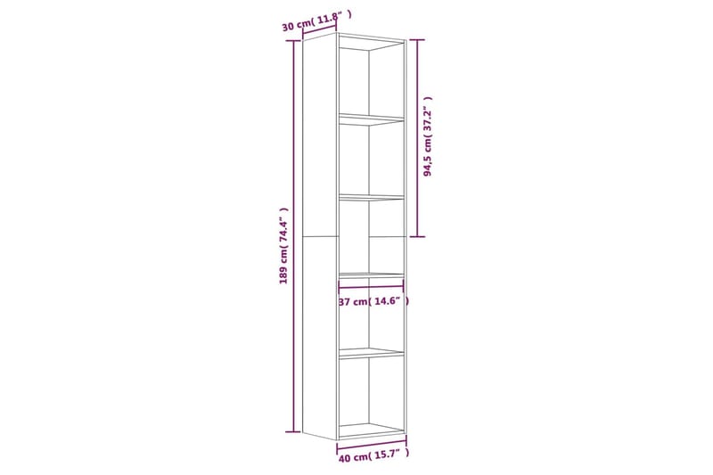 beBasic Bokhylle brun eik 40x30x189 cm konstruert tre - Brun - Oppbevaring - Hyller - Bokhylle