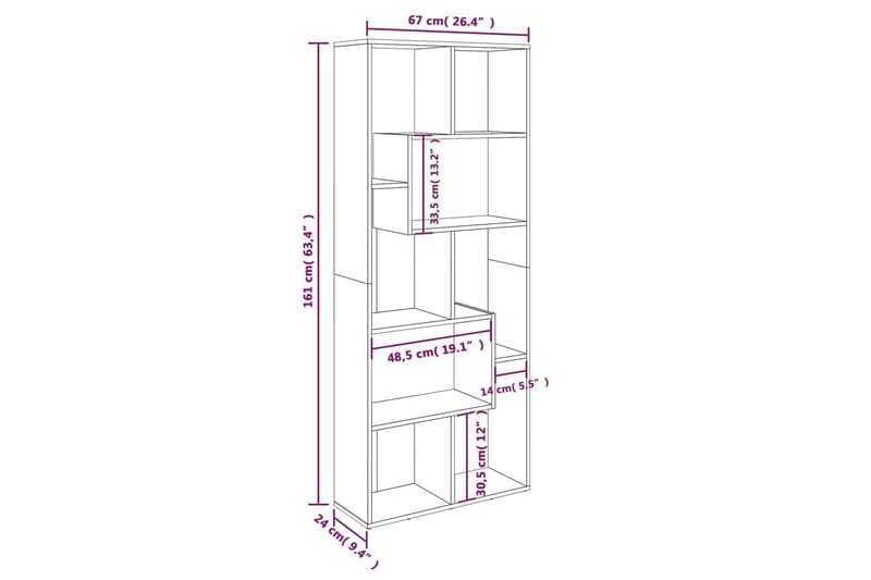 beBasic Bokhylle brun eik 67x24x161 cm konstruert tre - Brun - Oppbevaring - Hyller - Bokhylle