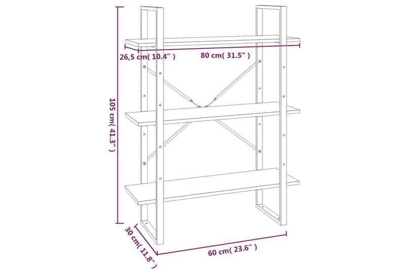 beBasic Bokhylle brun eik 80x30x105 cm konstruert tre - Brun - Oppbevaring - Hyller - Bokhylle