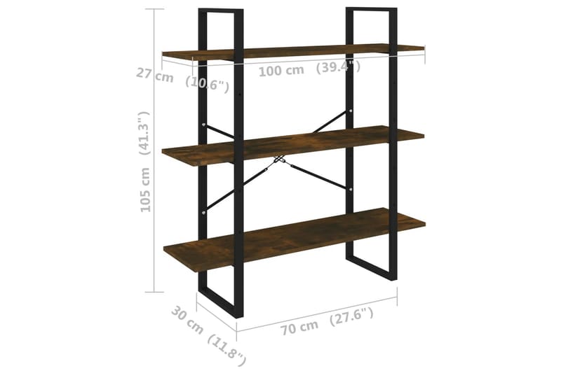 beBasic Bokhylle røkt eik 100x30x105 cm konstruert tre - Brun - Oppbevaring - Hyller - Bokhylle