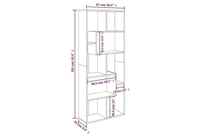 beBasic Bokhylle røkt eik 67x24x161 cm konstruert tre - Brun - Oppbevaring - Hyller - Bokhylle