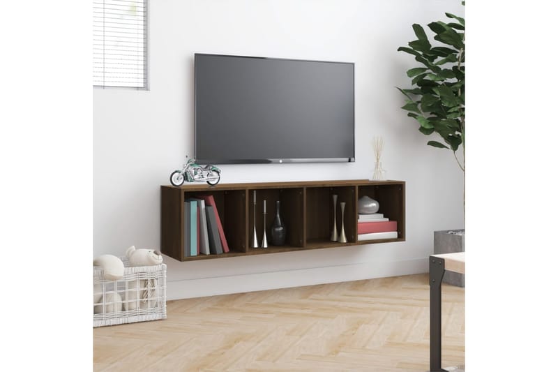 beBasic Bokhylle/TV-benk brun eik 143x30x36 cm konstruert tre - Brun - Oppbevaring - Hyller - Vegghylle