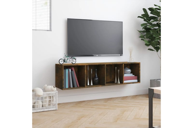 beBasic Bokhylle/TV-benk røkt eik 143x30x36 cm konstruert tre - Brun - Oppbevaring - Hyller - Vegghylle