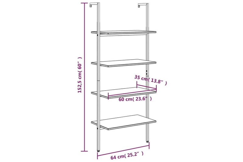 beBasic Stigehylle 4 etasjer lysebrun og svart 64x35x152,5 cm - Brun - Oppbevaring - Hyller - Bokhylle