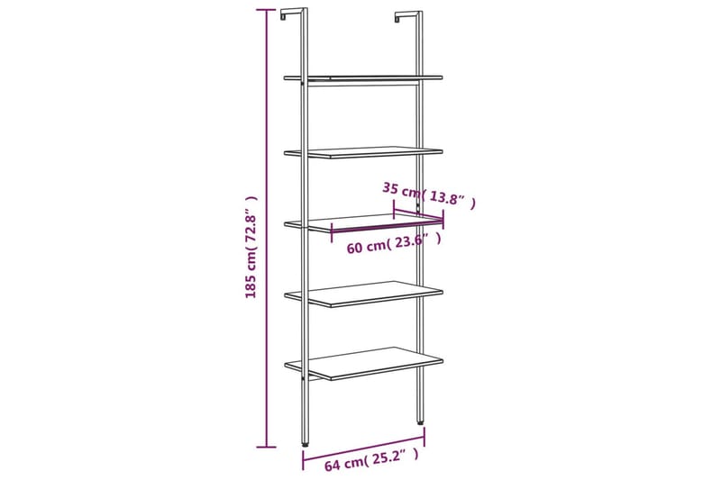 beBasic Stigehylle 5 etasjer lysebrun og svart 64x35x185 cm - Brun - Oppbevaring - Hyller - Bokhylle