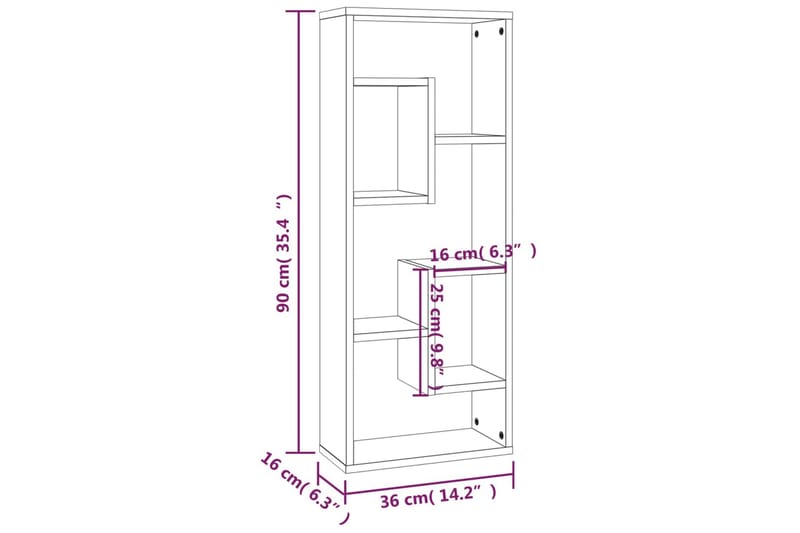 beBasic Vegghylle brun eik 36x16x90 cm konstruert tre - Brun - Oppbevaring - Hyller - Vegghylle