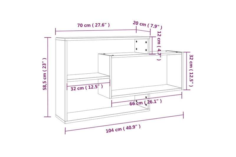 beBasic Vegghylle røkt eik 104x20x58,5 cm konstruert tre - Brun - Oppbevaring - Hyller - Vegghylle