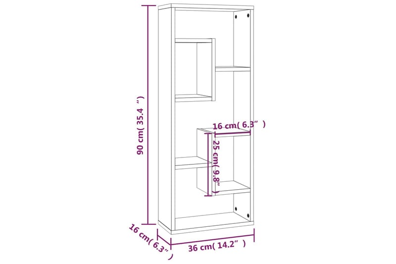 beBasic Vegghylle røkt eik 36x16x90 cm konstruert tre - Brun - Oppbevaring - Hyller - Vegghylle