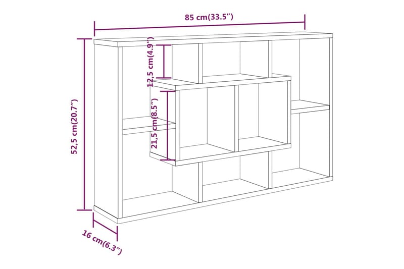 beBasic Vegghylle røkt eik 85x16x52,5 cm konstruert tre - Brun - Oppbevaring - Hyller - Vegghylle