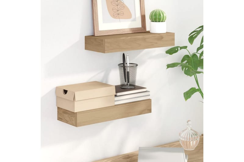 beBasic Vegghyller 2 stk 40x15x6 cm heltre teak - Brun - Oppbevaring - Hyller - Vegghylle