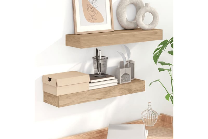 beBasic Vegghyller 2 stk 60x15x6 cm heltre teak - Brun - Oppbevaring - Hyller - Vegghylle