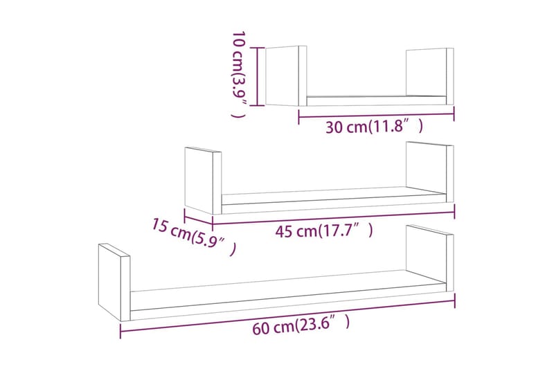 beBasic Vegghyller 3 stk grå sonoma eik konstruert tre - GrÃ¥ - Oppbevaring - Hyller - Vegghylle