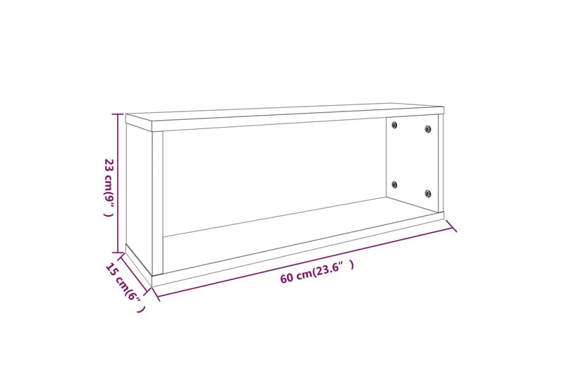 beBasic Vegghyller kube 2 stk brun eik 60x15x23 cm konstruert tre - Brun - Oppbevaring - Hyller - Vegghylle