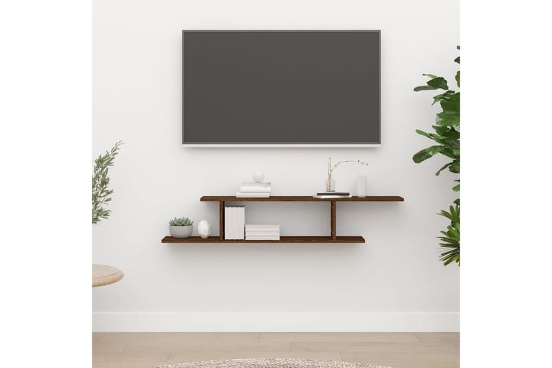 beBasic Veggmontert TV-hylle brun eik 125x18x23 cm konstruert tre - Brun - Oppbevaring - Hyller - Vegghylle