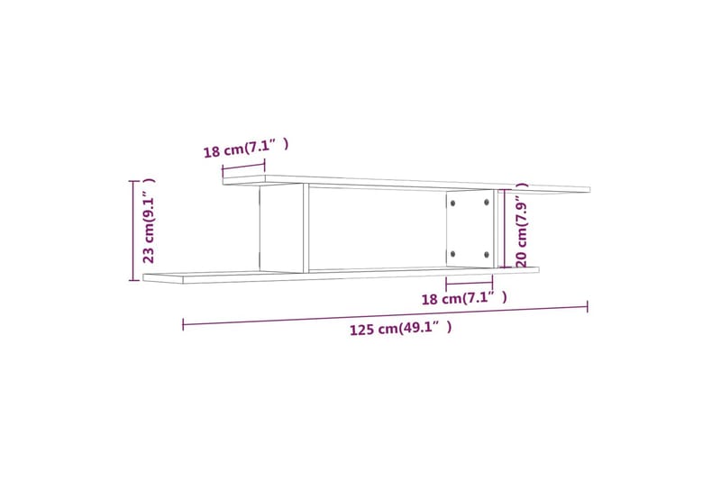 beBasic Veggmontert TV-hylle brun eik 125x18x23 cm konstruert tre - Brun - Oppbevaring - Hyller - Vegghylle