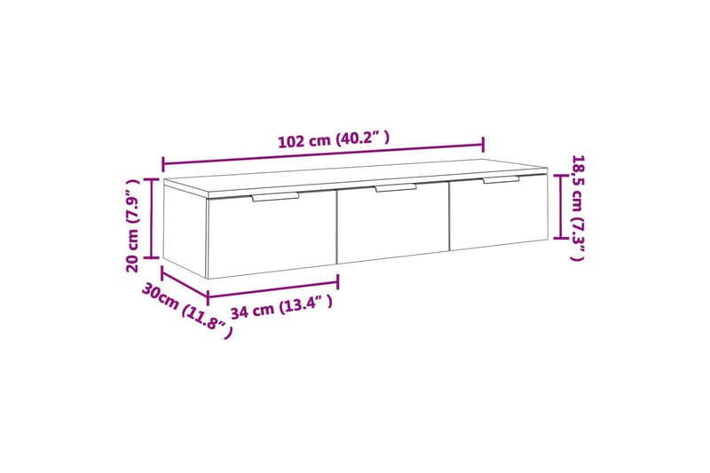 beBasic Veggskap betonggrå 102x30x20 cm konstruert tre - GrÃ¥ - Oppbevaring - Hyller - Vegghylle