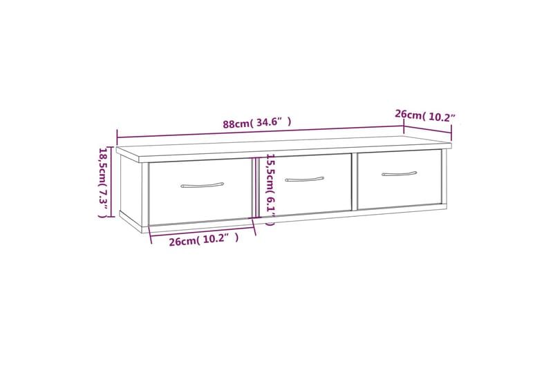 beBasic Veggskap grå sonoma eik 88x26x18,5 cm konstruert tre - GrÃ¥ - Oppbevaring - Hyller - Vegghylle