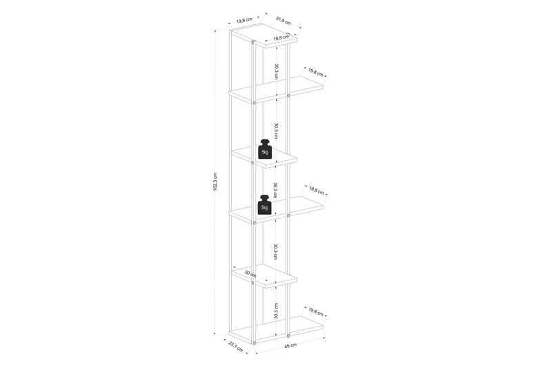 Andifli Bokhylle 45x162,3 cm - Hvit - Oppbevaring - Hyller - Bokhylle