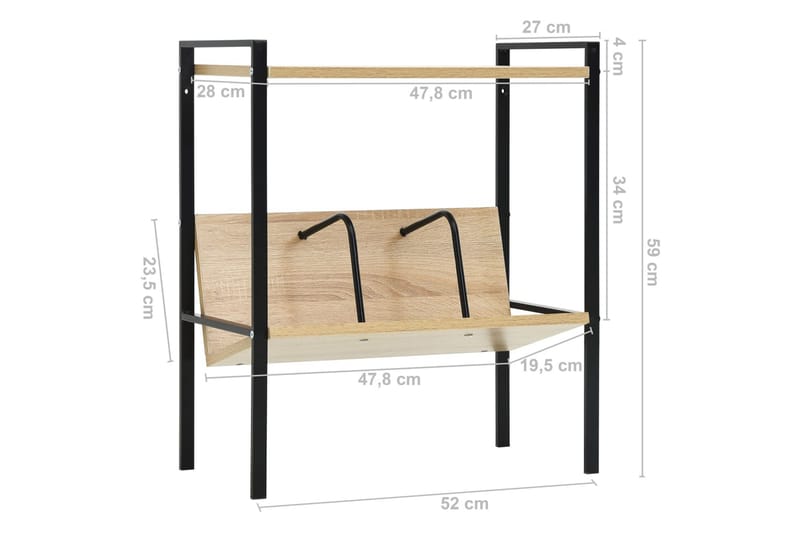 Bokhylle 2 lag svart & eik 52x28x59 cm sponplate - Oppbevaring - Hyller - Bokhylle