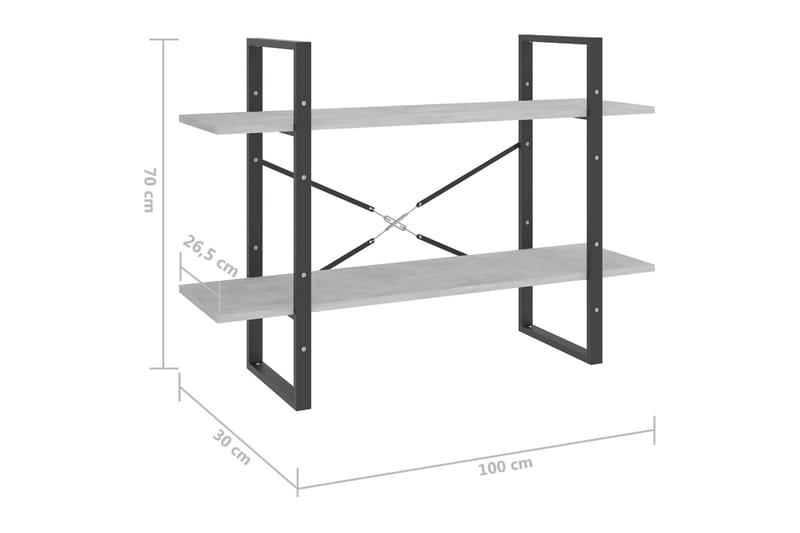 Bokhylle 2 nivåer betonggrå 100x30x70 cm sponplate - Grå - Oppbevaring - Hyller - Bokhylle